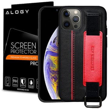 shumee Usnjen ovitek Alogy za Apple iPhone 12/12 Pro 6.1 črne barve + steklo