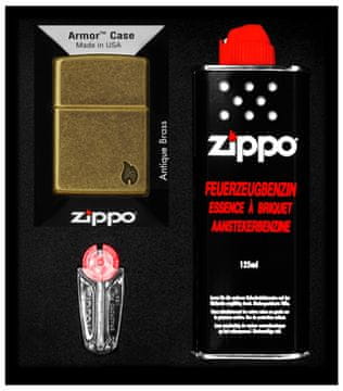 shumee Zippo komplet vžigalnikov Armor Flame Antique Brass darilni št. 1