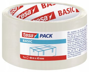 Tesa Tesa osnovni PP samolepilni pakirni trak, prozoren, 40 m x 45 mm