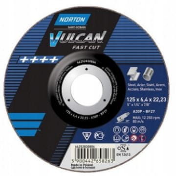 Norton Brusilni disk za kovino, nerjaveče jeklo, Norton Vulcan, 125x6,4