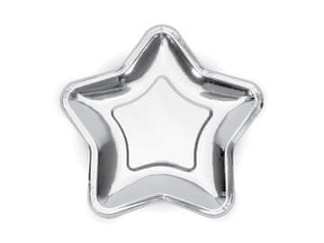 PartyDeco Papirnati krožniki z zvezdami srebrne barve 18 cm/6 kosov