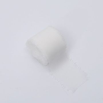 shumee Cvetlični trak - šifon - čisto bel - zvitek 4 cm x 4,5 m