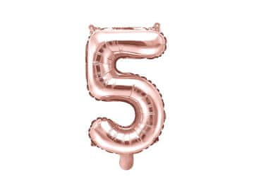 PartyDeco Folija balon številka "5" roza zlate barve 35 cm