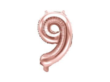 PartyDeco Folija balon številka "9" roza zlata 35 cm