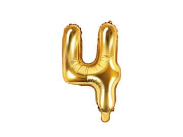 PartyDeco Folija balon številka "4" zlate barve 35 cm