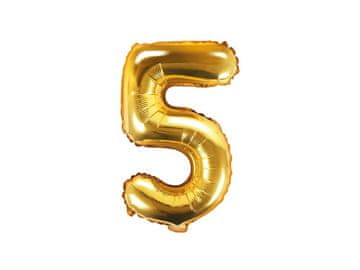 PartyDeco Folija balon številka "5" zlat 35 cm