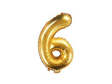 PartyDeco Folija balon številka "6" zlat 35 cm