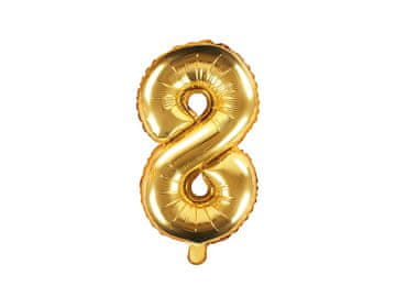 PartyDeco Folija balon številka "8" zlat 35 cm