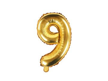 PartyDeco Folija balon številka "9" zlat 35 cm