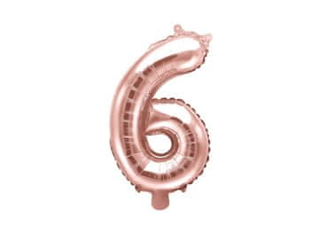 PartyDeco Folija balon številka "6" roza zlate barve 35 cm