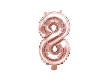 PartyDeco Folija balon številka "8" roza zlata 35 cm