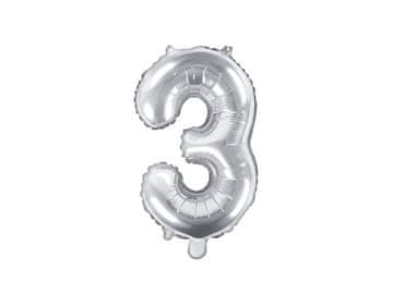 PartyDeco Folija balon številka "3" srebrn 35 cm