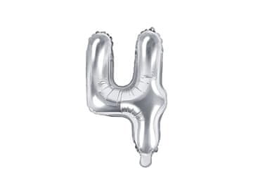 PartyDeco Folija balon številka "4" srebrn 35 cm