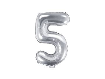 PartyDeco Folija balon številka "5" srebrn 35 cm