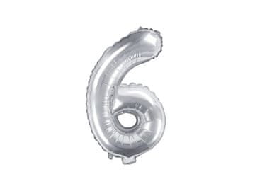 PartyDeco Folija balon številka "6" srebrn 35 cm