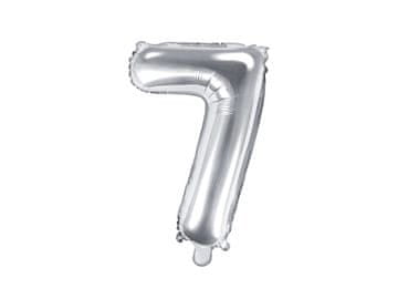 PartyDeco Folija balon številka "7", srebrn, 35 cm