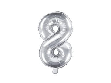 PartyDeco Folija balon številka "8" srebrn 35 cm