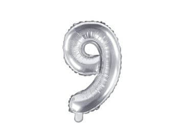 PartyDeco Folija balon številka "9" srebrn 35 cm