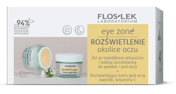 FLOS-LEK Komplet za osvetlitev predela okoli oči Osvetljevalna krema za oči z očesno rožico, vitaminom C + očesno rožico in gelom iz trpotca za veke in predel okoli oči 15 ml + 10 g / 2994