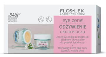 FLOS-LEK Negovalni set za predel okoli oči Negovalna krema za oči z očesno rožico, karitejevim maslom + gel z očesno rožico in plavico za veke in podočnjake 15 ml + 10 g / 3007