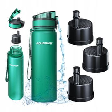 Aquaphor Steklenica s filtrom Steklenica za vodo za tek 0,5 l Aquaphor City Bottle Zelena steklenica za vodo + 3 vložki