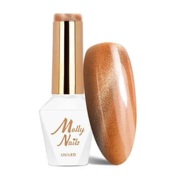 shumee Hibridni LED/UV gel lak rumene barve, metalik barva mačjega očesa št. 214 Molly Nails hema/Di-hema Free 8g