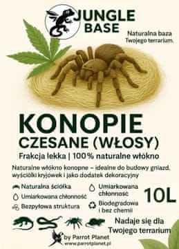 shumee Jungle Base - česana konoplja (dlaka) - naravna vlakna za terarije, gnezda in dekoracije 10 litrov