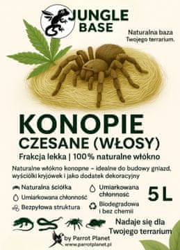 shumee Jungle Base - česana konoplja (dlaka) - naravna vlakna za terarije, gnezda in dekoracije 5 litrov