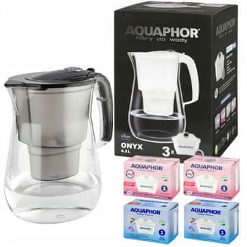 Aquaphor Vrč s filtrom Aquaphor Onyx 4.2 črne barve z dvema standardnima in dvema magnezijevima filtroma