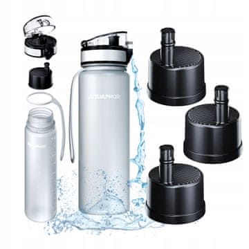 Aquaphor Steklenica za filtriranje vode 0,5 l Aquaphor City White za šolo, tek + 3 polnila