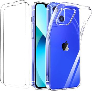 shumee Ovitek za Apple iPhone 13, prozorna silikonska hrbtna stran + 2x kaljeno steklo