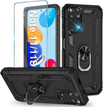 shumee Komplet oklepnih etuijev za xiaomi redmi note 11/note 11S, črne barve + steklo