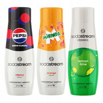 Komplet 3 sirupov za Sodastream Pepsi Max češnja + limona + limeta + mirinda