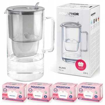 Aquaphor Vrč s filtrom Aquaphor Glass iz sivega stekla + 4 filtri Maxfor Mg magnezija
