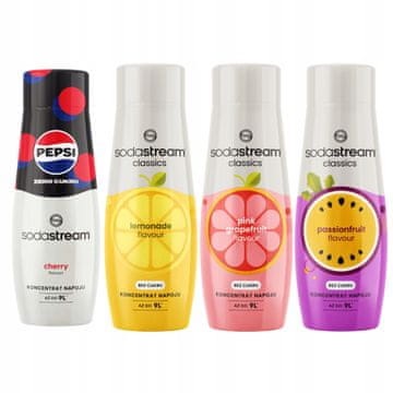 shumee 4 sirupi Sodastream Pepsi Max Cherry + limonada Zero + grenivka + pasijonka