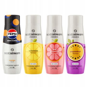 shumee 4 sirupi Sodastream Pepsi Max Mango + limonada Zero + grenivka + pasijonka