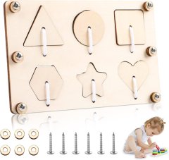 shumee Lesena manipulacijska plošča z oblikami, vrvicami, vijaki, Montessori DIY
