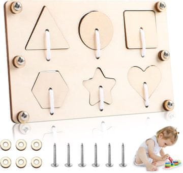 shumee Lesena manipulacijska plošča z oblikami, vrvicami, vijaki, Montessori DIY