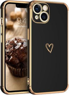 shumee Silikonski ovitek za Apple iPhone 13 6.1" črne barve z zlatim srcem A2482