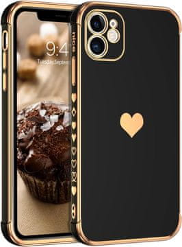 shumee Silikonski ovitek za Apple iPhone 11 črno-zlat okvir s srcem A2111