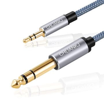 shumee Instrumentni kabel 3,5 do 6,35 mm jack, pleten najlon, siv, 2 m