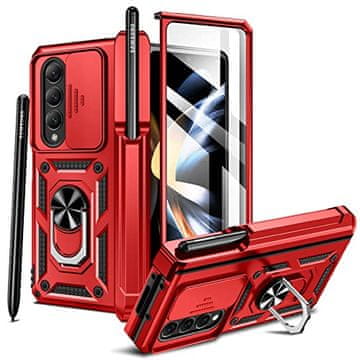 shumee Ovitek za Samsung Galaxy Z Fold 4 z rdečim okvirjem in obročem