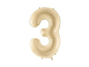 PartyDeco Folija balon številka 3, 72 cm, bež, krem