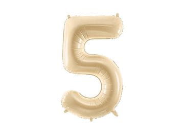 PartyDeco Folija balon številka 5, 72 cm, bež, krem