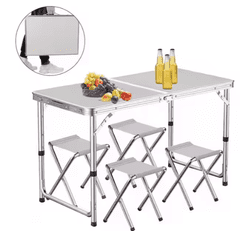 shumee Zložljiva kamping miza s 4 stoli, siva
