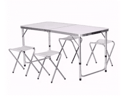 shumee Zložljiva kamping miza s 4 stoli, siva