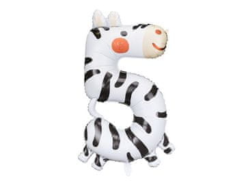 PartyDeco Folija balon številka 5 - Zebra, 98 cm