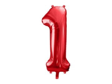 PartyDeco Folija balon številka 1, rdeč, 86 cm