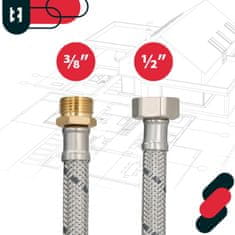 shumee Fleksibilen konektor 3/8” 1/2” ženski-moški jeklo 120 CM komplet 2 kosov