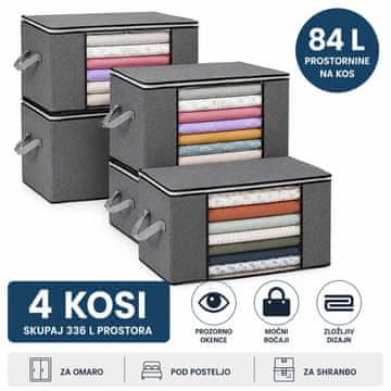 Ruhhy Komplet 4 tekstilnih organizatorjev 84 L – škatle za shranjevanje oblačil, odej in posteljnine s prozornim okencem 60 × 40 × 35 cm